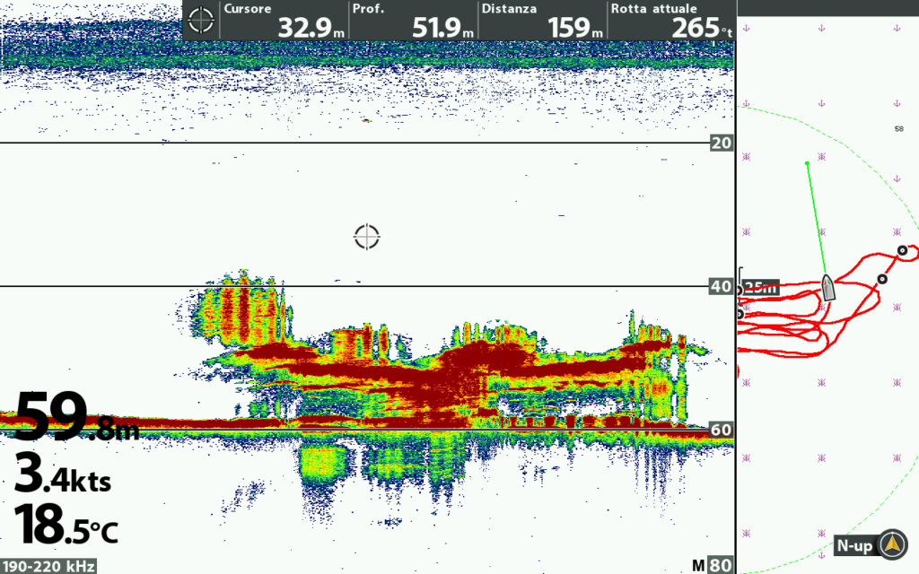 Relitto a 60 metri ripreso in sonar CHIRP