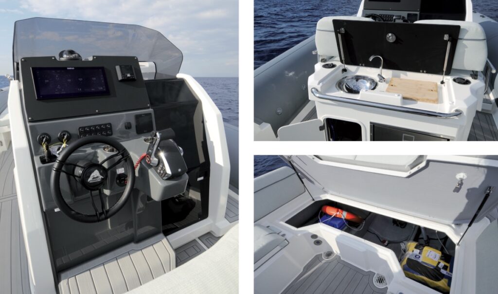 gommone con mobile cucina prova in mare
