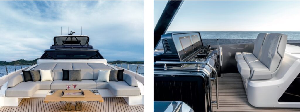 postazione di guida sul flybridge yacht di lusso