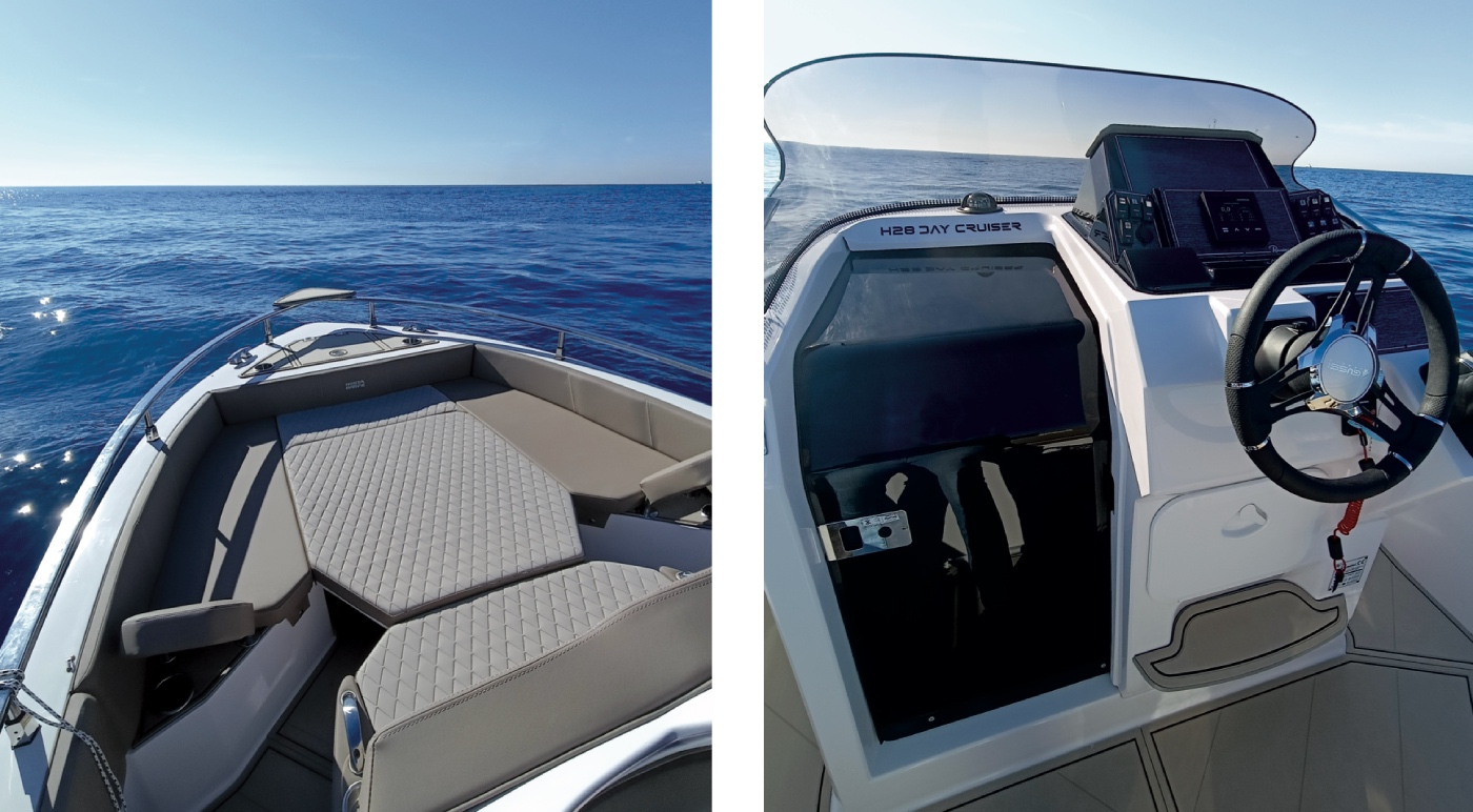 prua e plancia di comando del 4XC design H28 day cruiser 