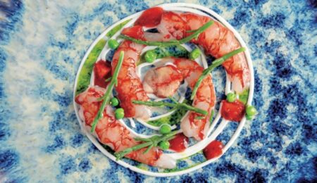 ricetta gamberi rossi con fragole e piselli